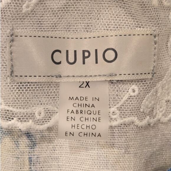 Cupio Linen Blend Button Down Top Roll Tab Sleeve V-Neck Abstract Blouse 2X - Picture 8 of 11